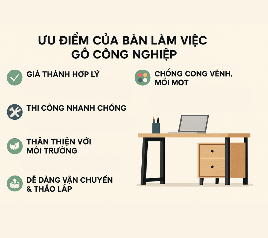 Ưu điểm của bàn làm việc gỗ công nghiệp