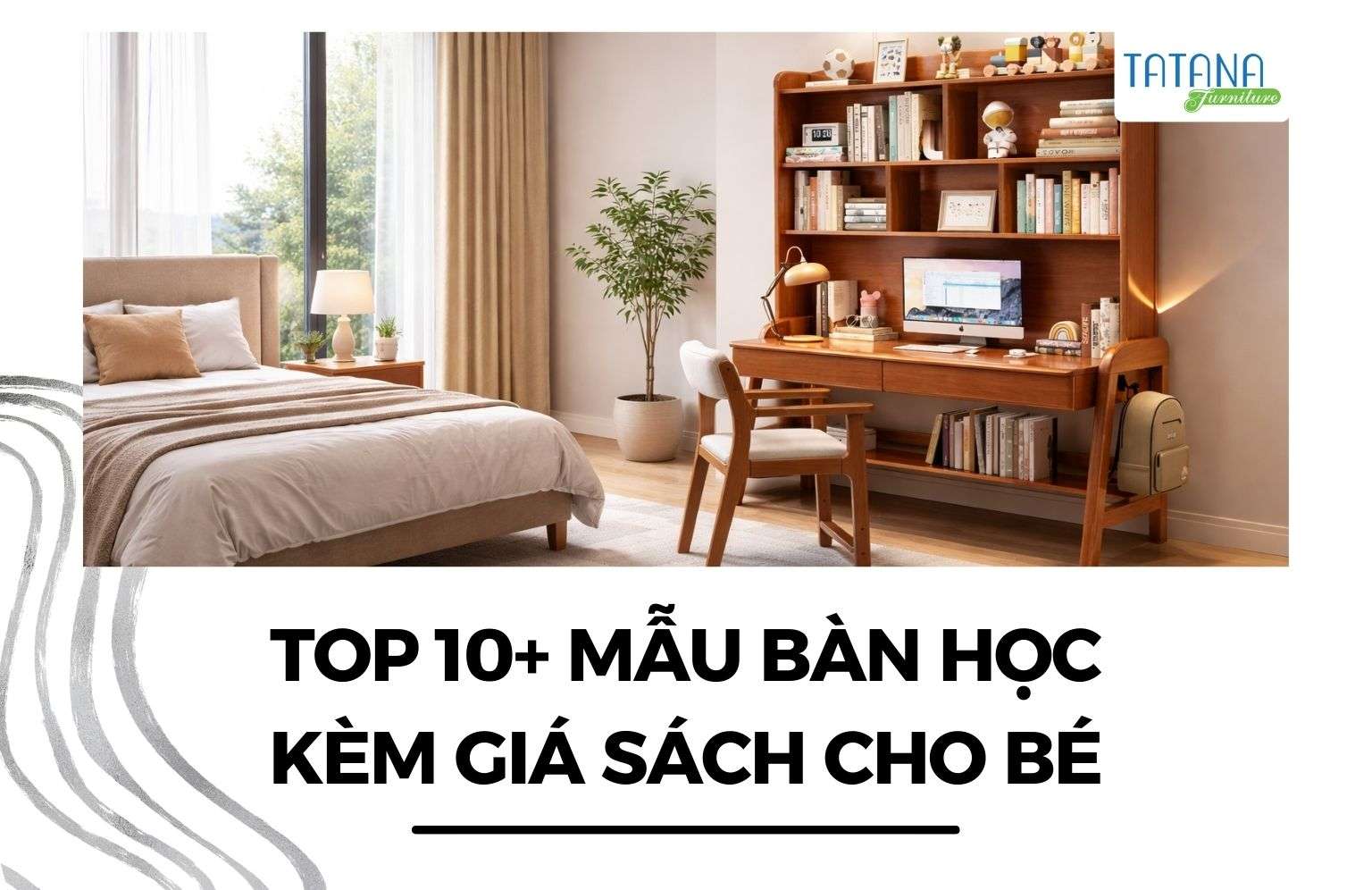 top 10 mẫu bàn học kèm giá sách cho bé
