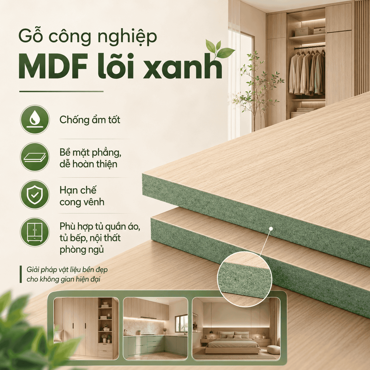 Gỗ MDF lõi xanh cho tủ bếp